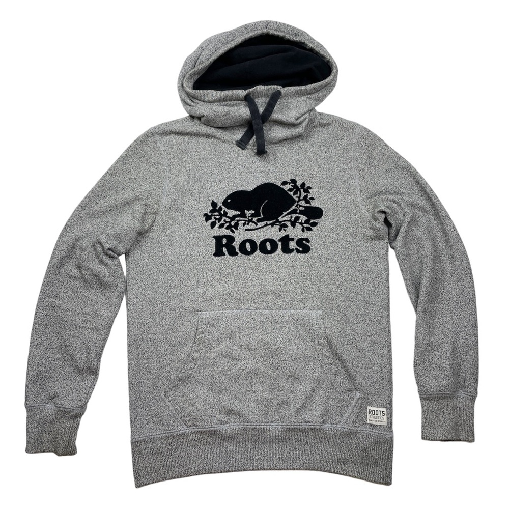Roots Canada Hoodie Pullover Sweatshirt Beaver Logo Grey Black XS Men Unisex